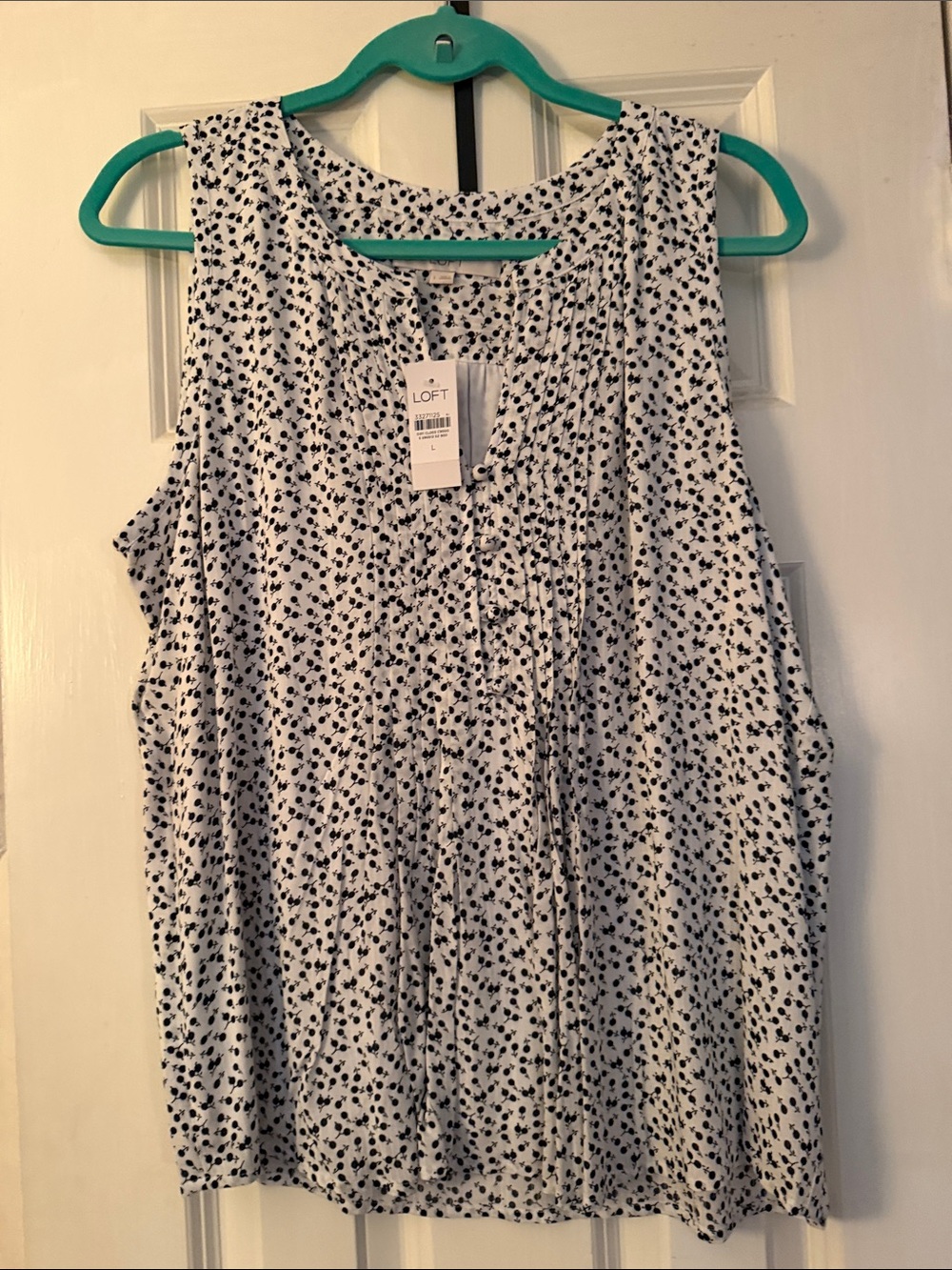 LOFT White Tank with Black Micro Dot Print